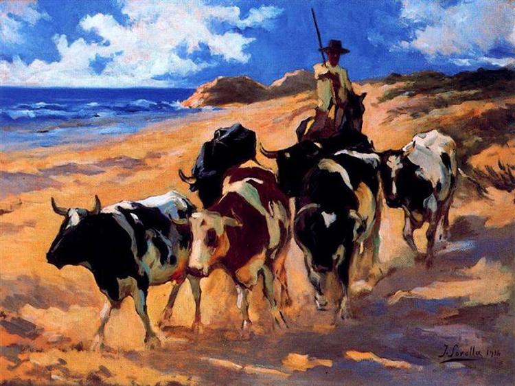 Bueyes on the Beach - 1916