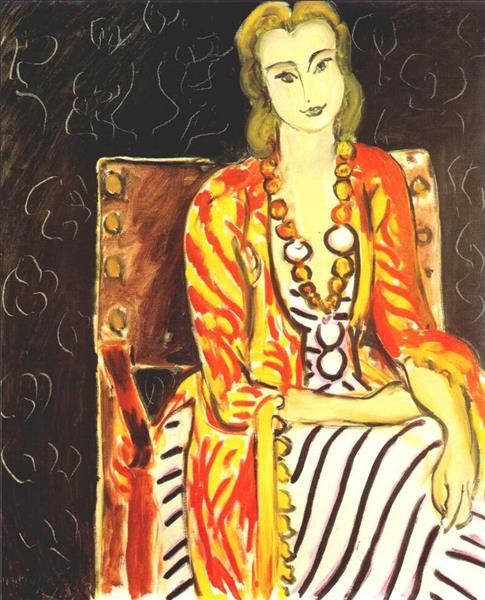 Robe perse et grand collier d'ambre 1942