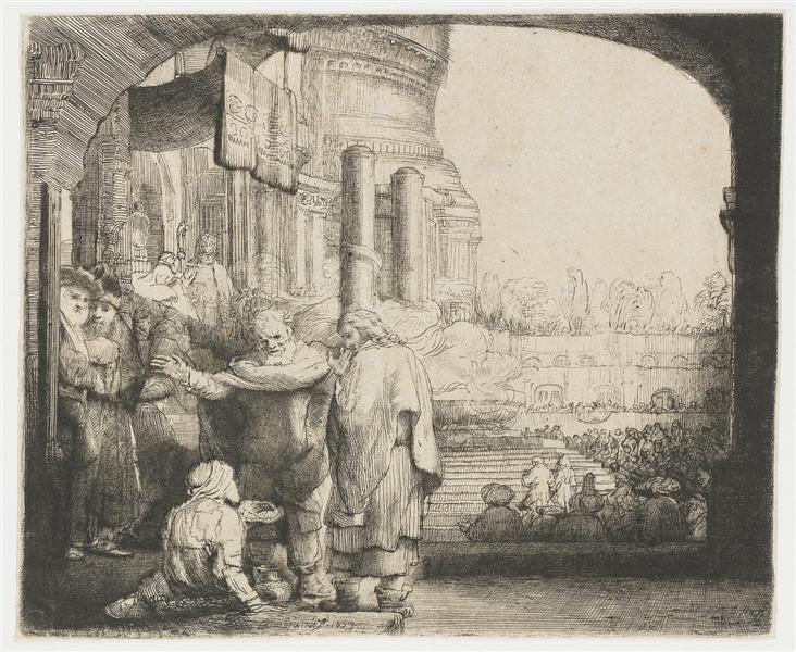 佩德罗(Pedro)和胡安(Juan)在圣殿门口治愈la脚 - 1659年