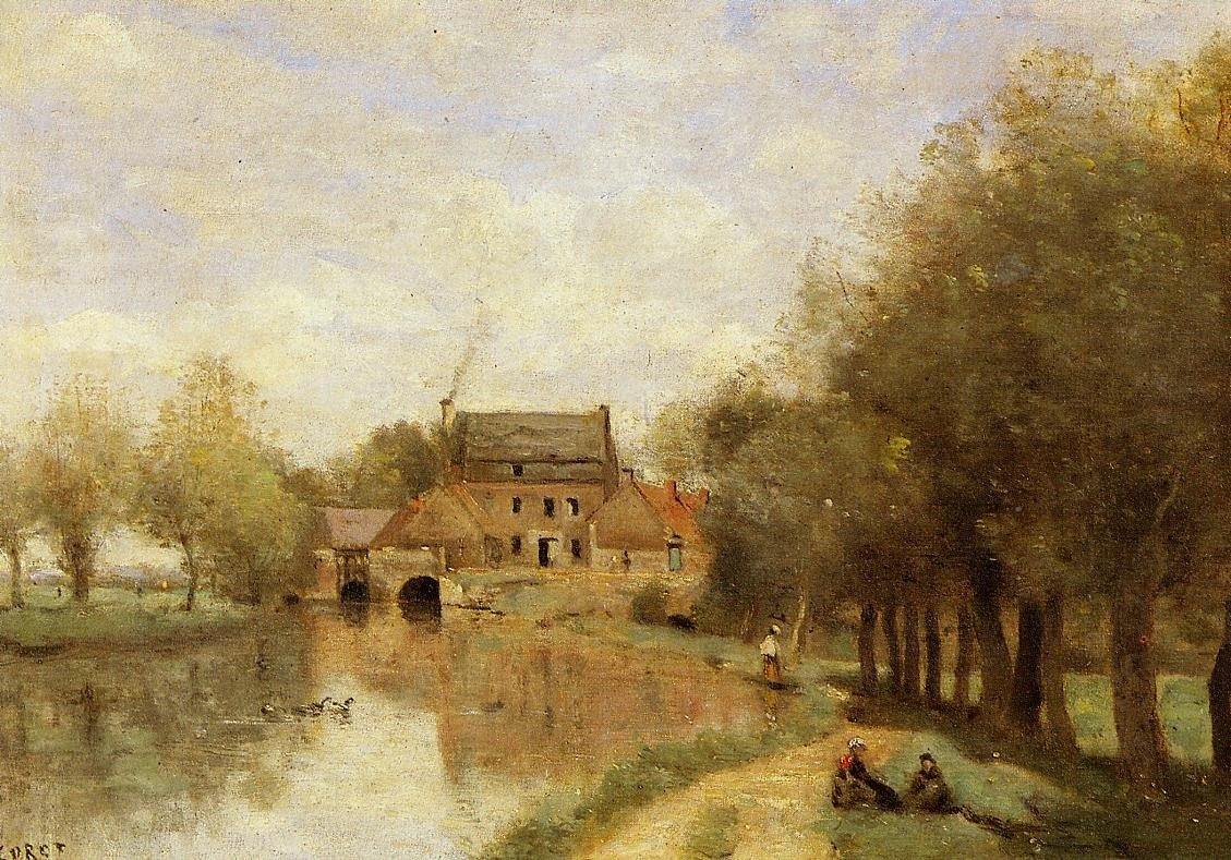 pintura Arleux Du Nord, El Molino Drocourt, En El Sentido - Jean-Baptiste-Camille Corot