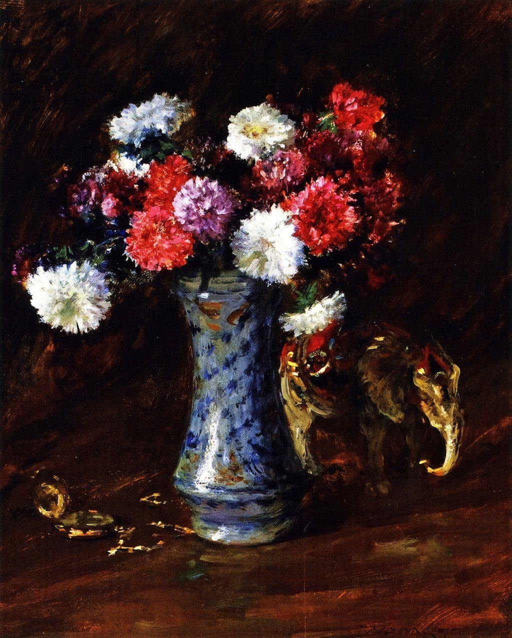 pintura Asters - William Merritt Chase