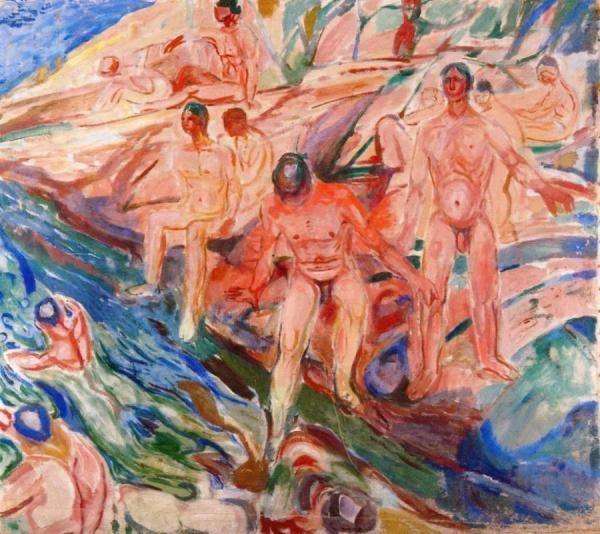 pintura Bañándome En Las Rocas - Edvard Munch
