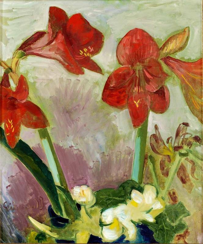 pintura Bodegón Con Amaryllis - Isaac Grunewald