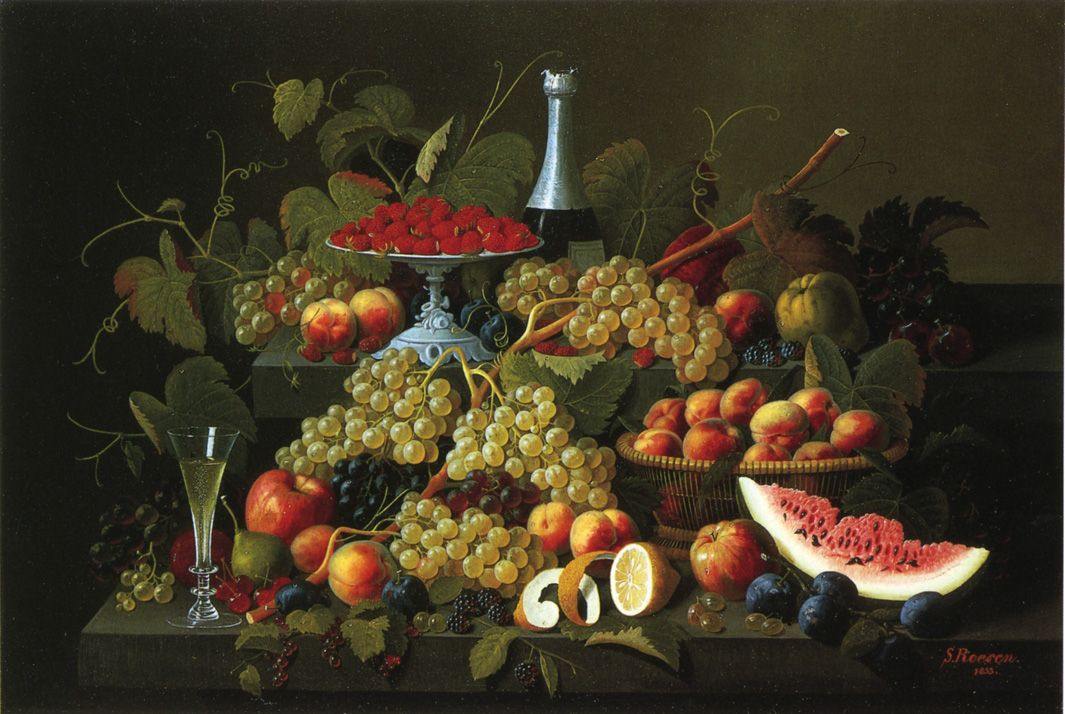 pintura Bodegón Con Frutas Y Champán - Severin Roesen