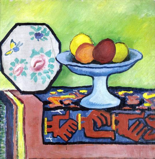 pintura Bodegón Con Tazón De Manzanas Y Fan Japonés - August Macke