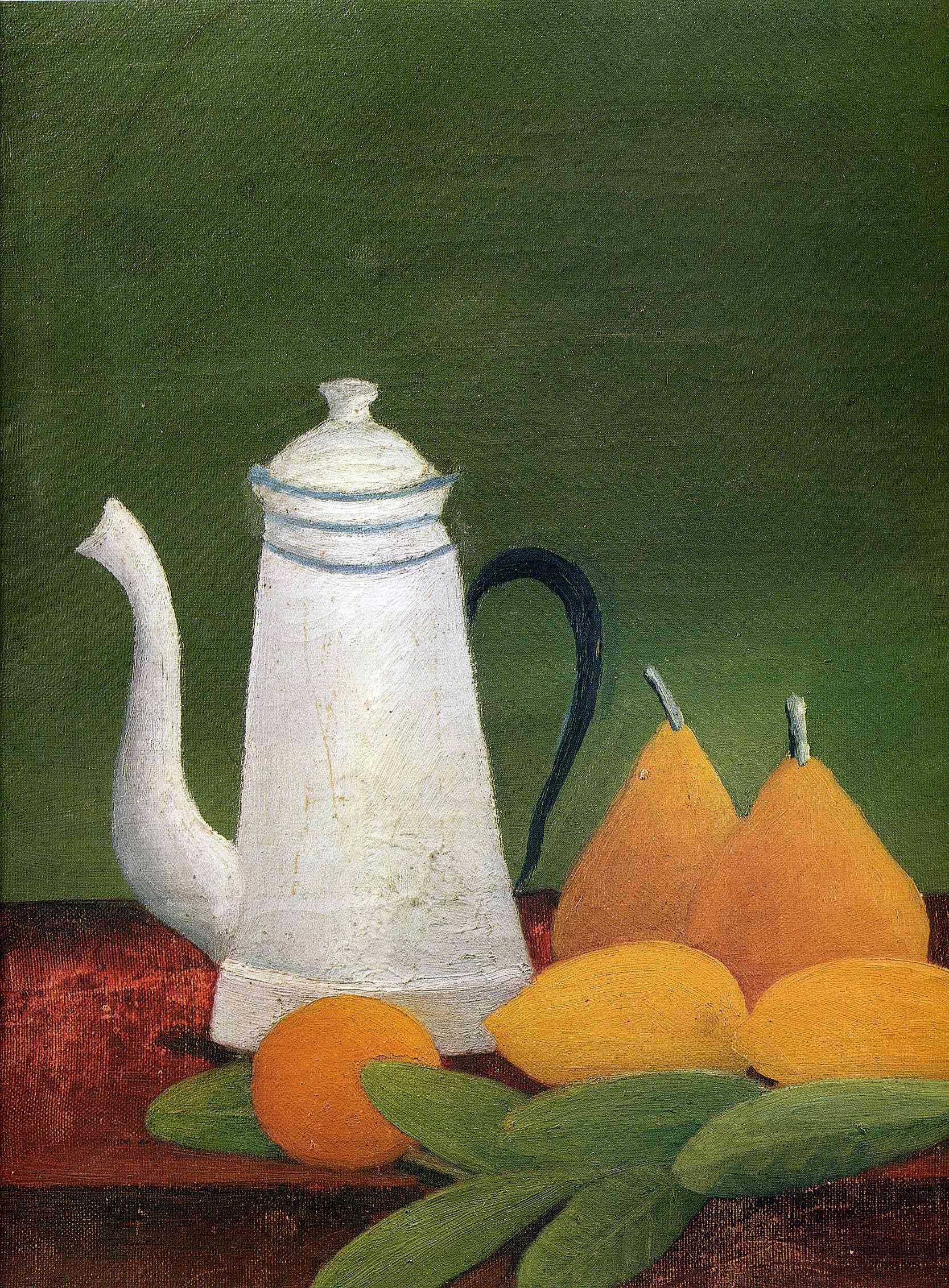 pintura Bodegón Con Tetera Y Fruta - Henri Rousseau
