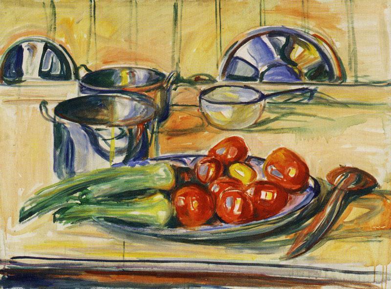 pintura Bodegón Con Tomates, Puerros Y Guisos - Edvard Munch