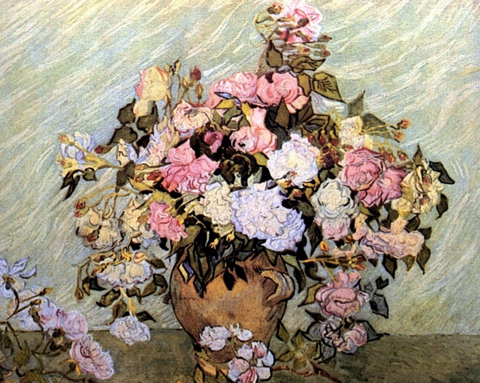 pintura Bodegón De Florero Con Rosas - Vincent Van Gogh