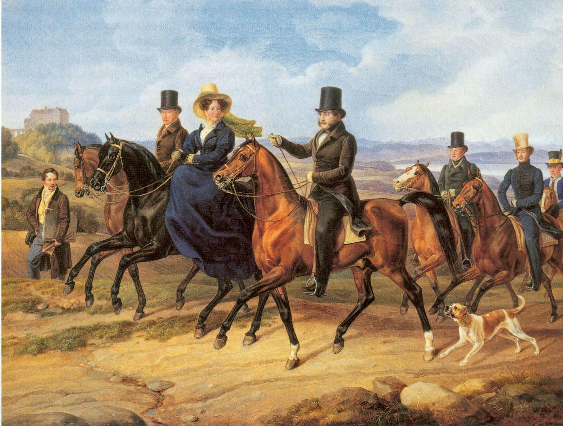 pintura Cabalgata Ante Schloss Heiligenberg - Adam Albrecht