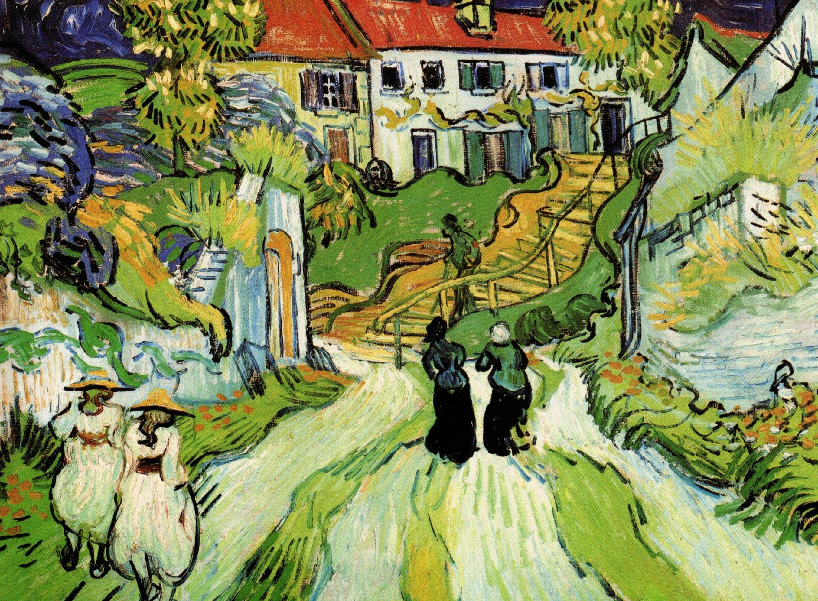 pintura Calle De La Aldea Y Pasos En Auvers Con Figuras - Vincent Van Gogh
