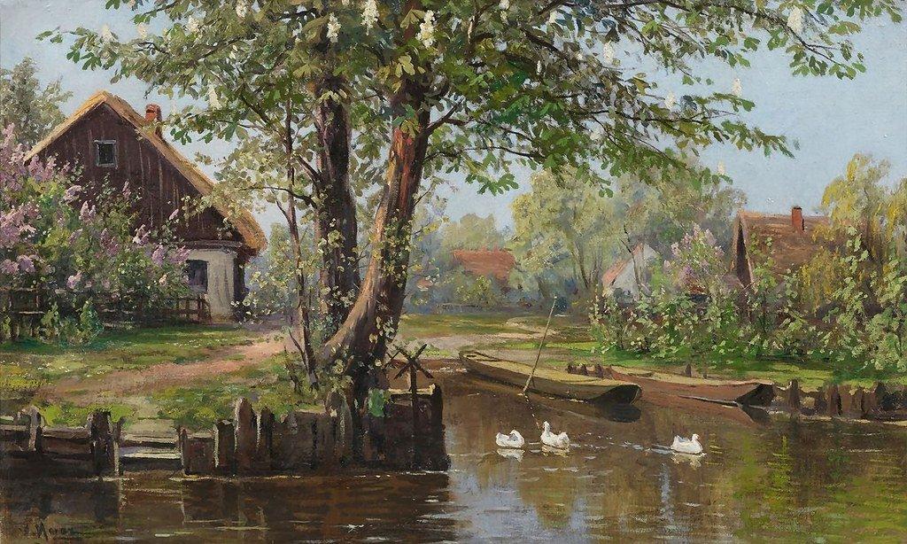 pintura Casas En El Río Spree - Walter Moras
