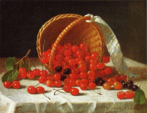 pintura Cerezas Derramándose De Una Canasta - John F. Francis