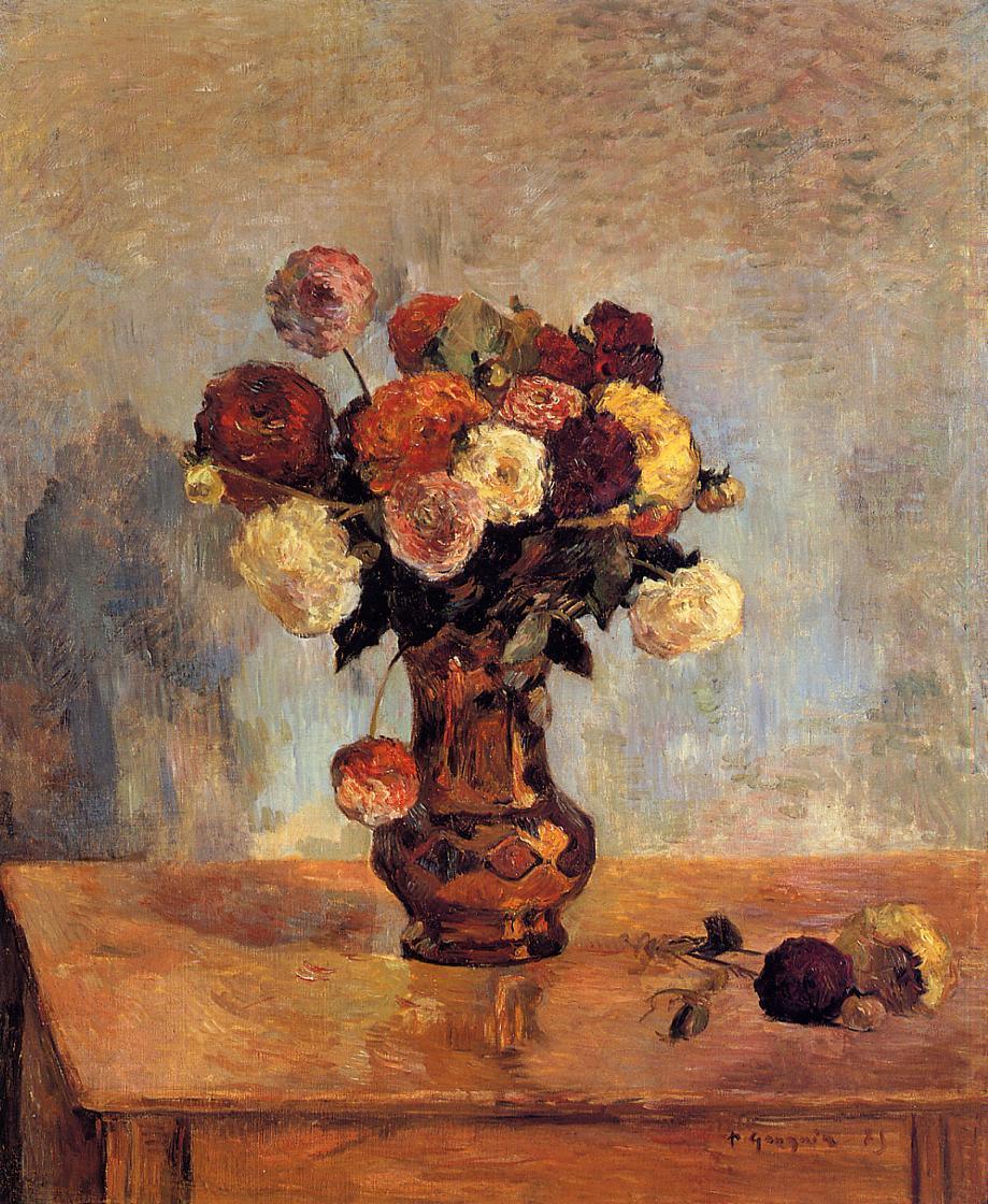 pintura Dalias En Un Jarrón De Cobre - Paul Gauguin
