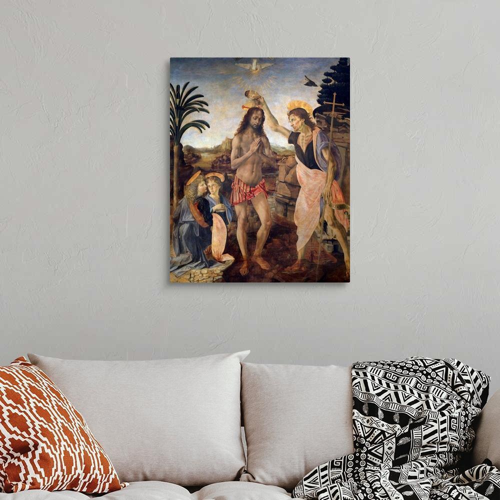 pintura El Bautismo de Cristo - Andrea del Verrocchio