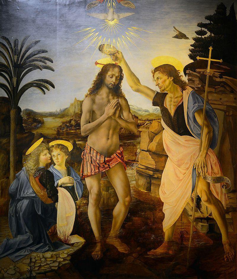 pintura El Bautismo de Cristo - Andrea del Verrocchio