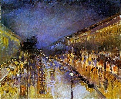 Reprodução do Boulevard Montmartre à noite - Camille Pissarro