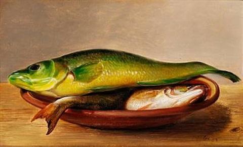 pintura Estudio De Peces Coloridos En Un Plato - Johan Laurentz Jensen