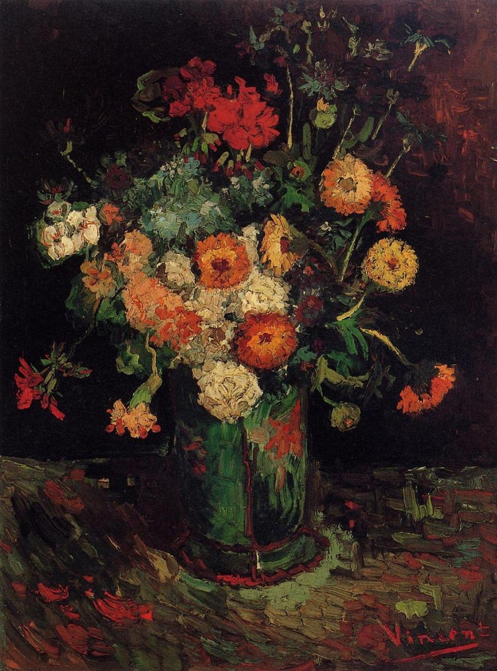 pintura Florero Con Zinnias Y Geranios - Vincent Van Gogh