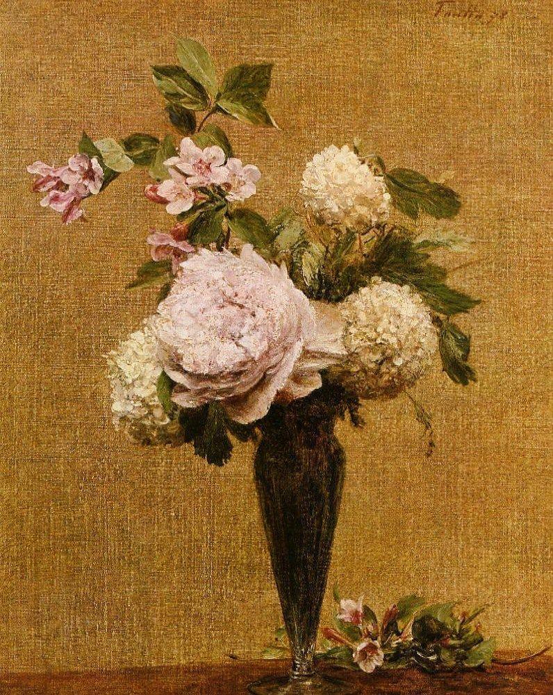 pintura Florero De Peonías Y Bolas De Nieve - Henri Fantin-Latour