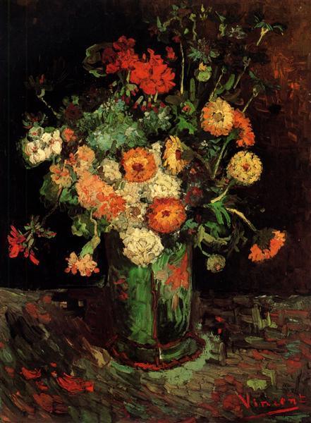 pintura Florero De Zinnias Y Geranios - Vincent Van Gogh