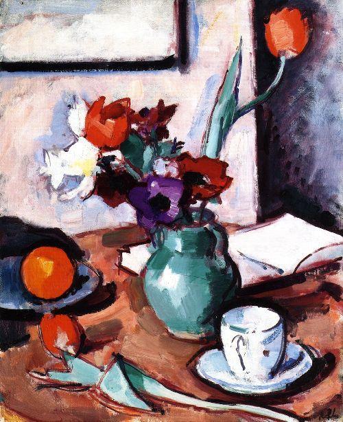 pintura Flores En Un Jarrón Verde - Samuel John Peploe