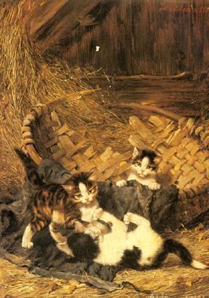 pintura Gatitos Juguetones En Una Canasta - Adam Julius