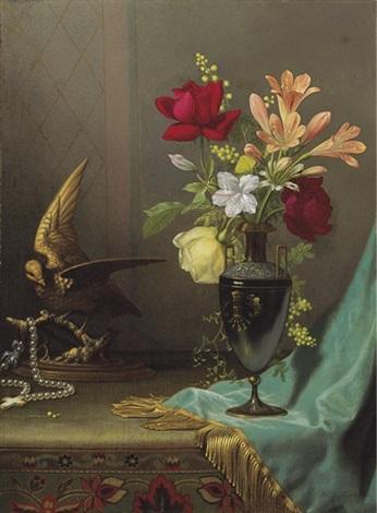 pintura Jarrón De Flores Mixtas Con Una Paloma - Martin Johnson Heade