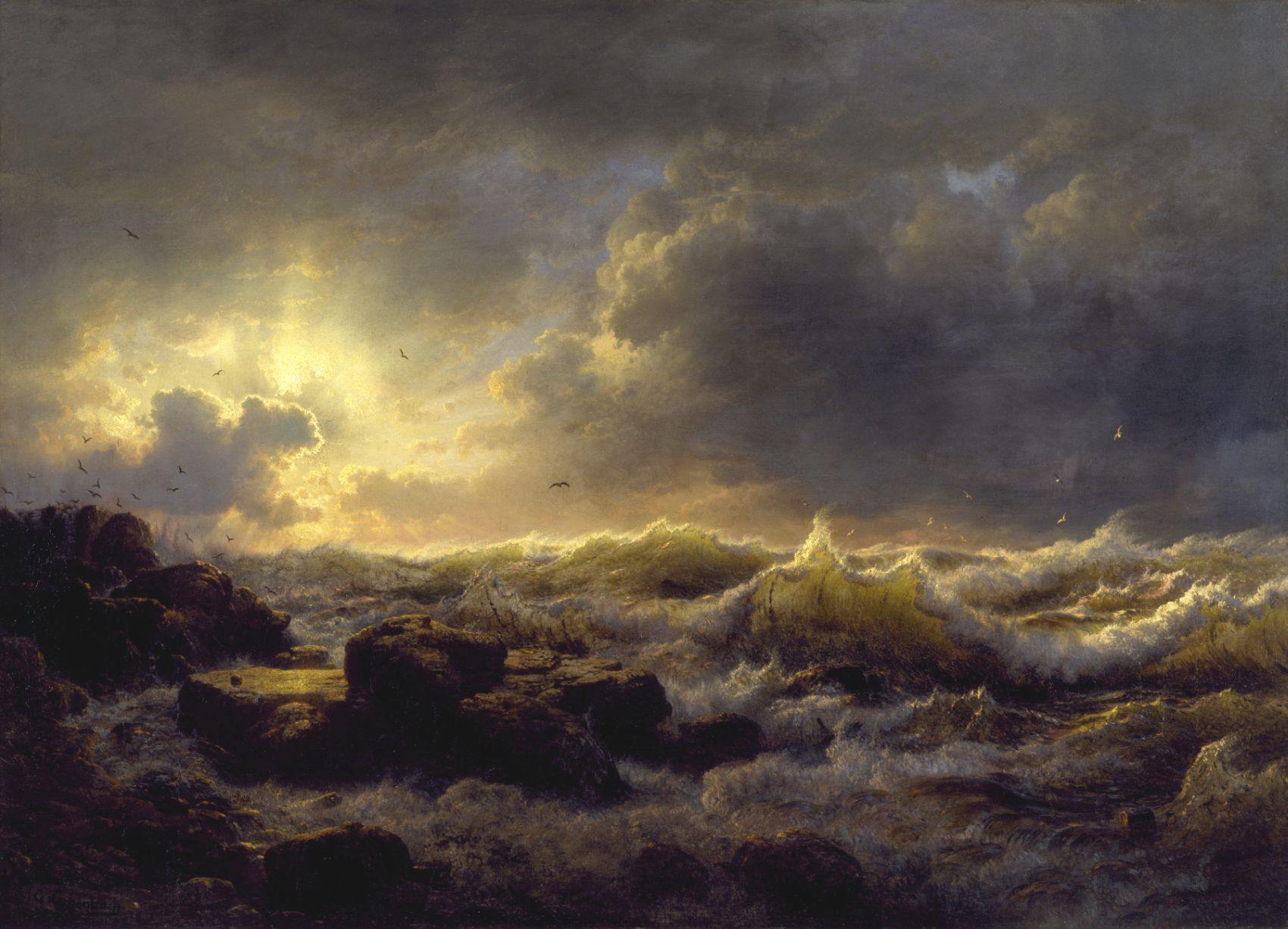 pintura Limpiando la costa de Sicilia - Achenbach Andreas