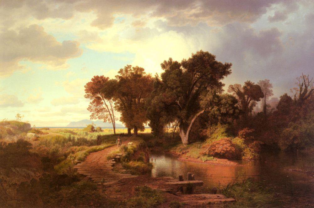 pintura Mañana en las Marchas Potinianas - Achenbach Andreas