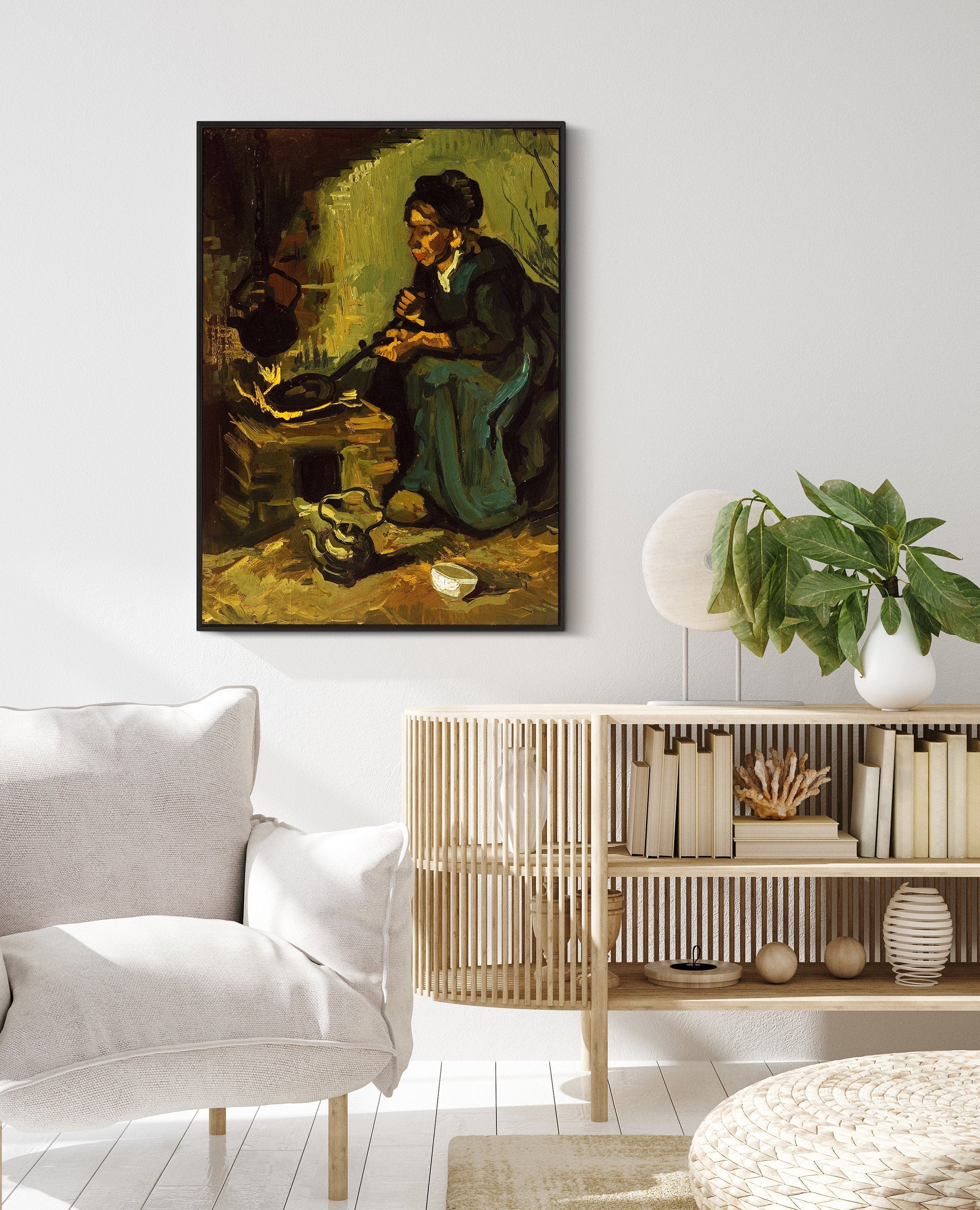 Mujer Campesina Cocinando Junto A Una Chimenea