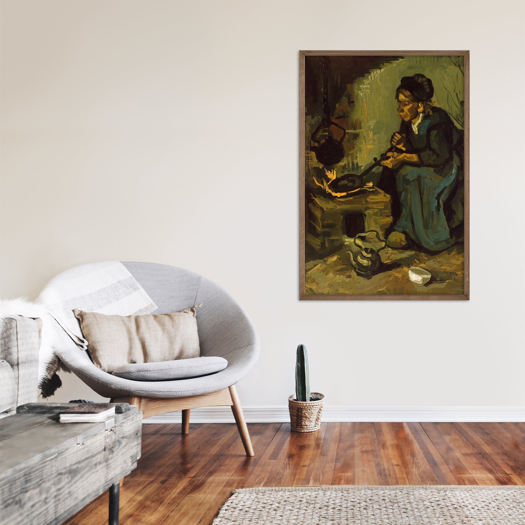 Mujer Campesina Cocinando Junto A Una Chimenea