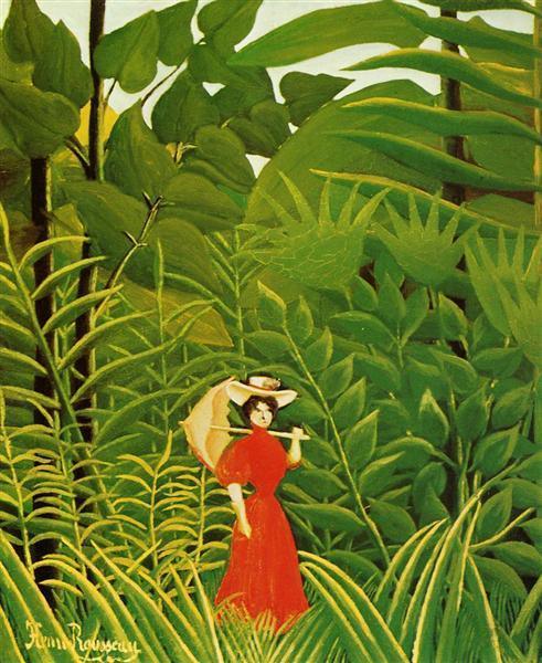 pintura Mujer De Rojo En El Bosque - Henri Rousseau