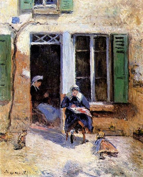 pintura Mujer Y Niño Haciendo Labores De Costura - Camille Pissarro