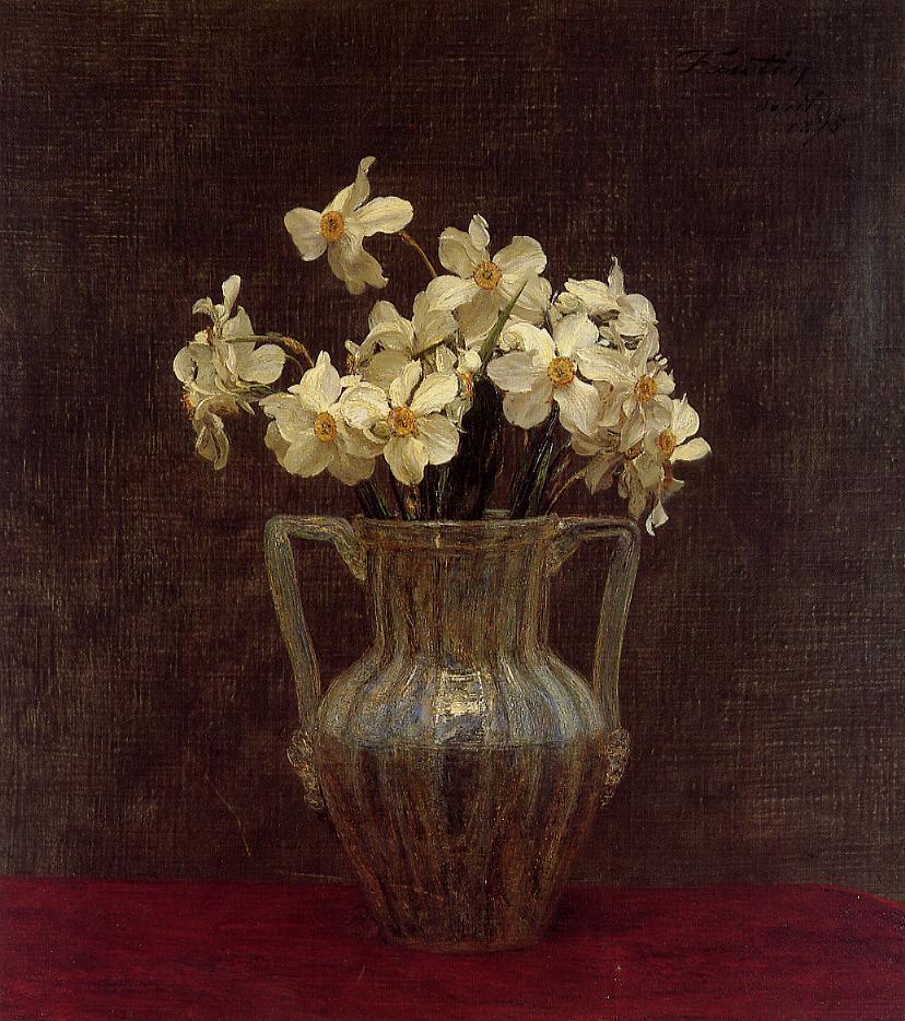 pintura Narcisos En Un Jarrón De Vidrio Opalino - Henri Fantin-Latour