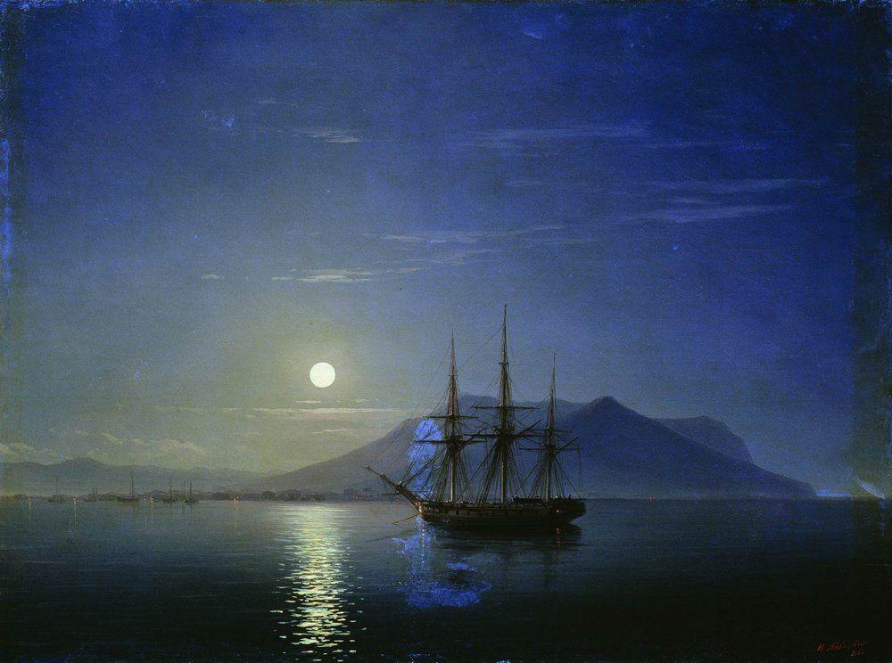 pintura Navegando Por La Costa De Crimea En La Noche De Luna - Ivan Aivazovsky