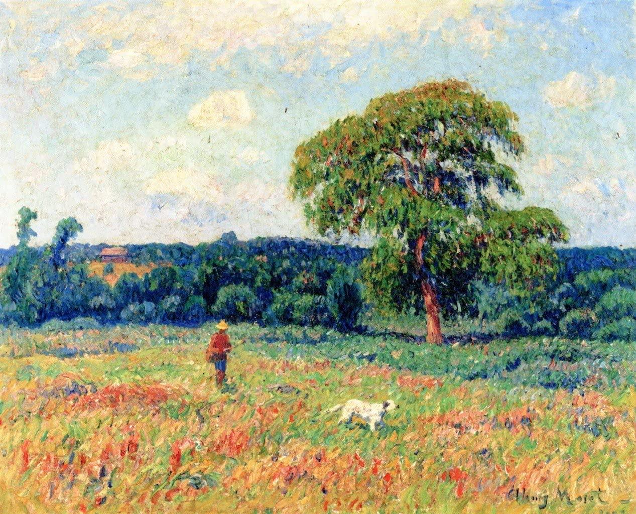 pintura Paisaje Con Cazador Y Su Perro - Henry Moret