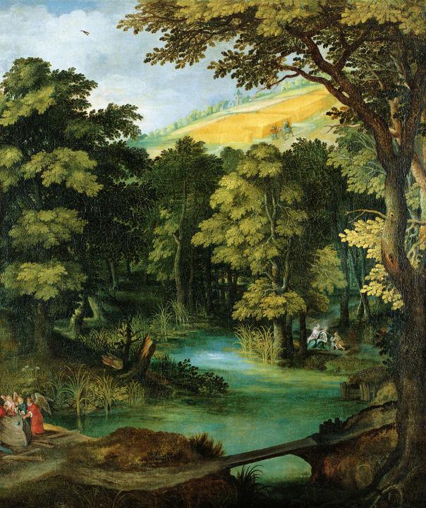 pintura Paisaje Con Escenas De La Vida De La Virgen - Gillis Van Coninxloo