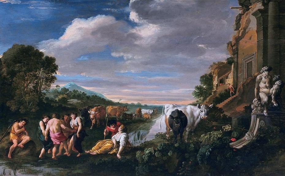 pintura Paisaje Con Pastores - Moses Van Uyttebroeck