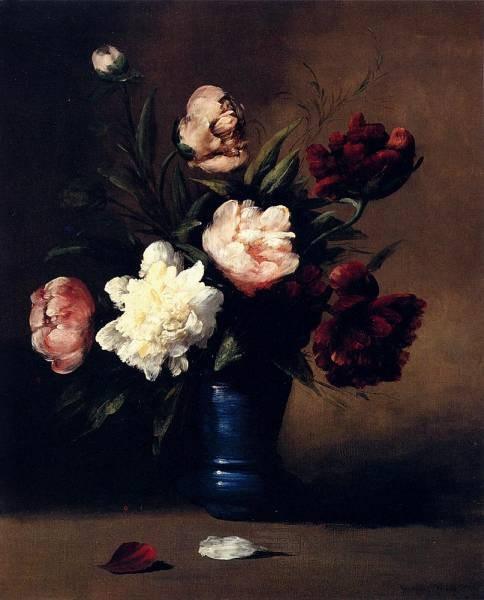 pintura Peonías En Un Florero Azul - Germain Theodule Clement Ribot