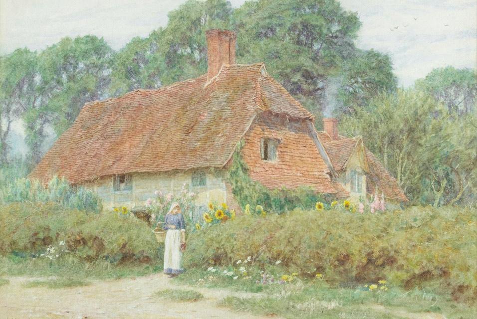 pintura Por La Puerta De La Cabaña - Helen Allingham