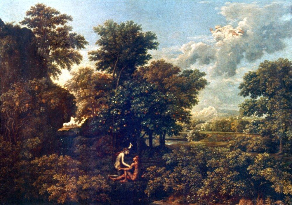 pintura Primavera, El paraíso Terrenal - Nicolas Poussin