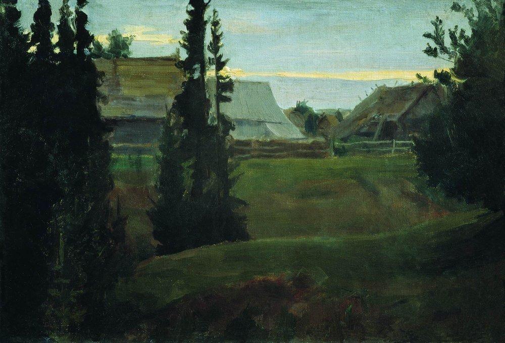 pintura Pueblo Maureeno, Kostroma - Boris Kustodiev