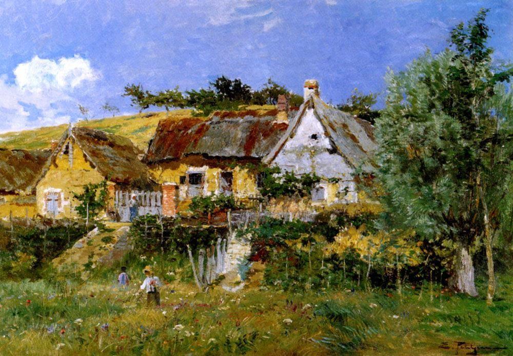 pintura Recogiendo Flores - Edmond Marie Petitjean