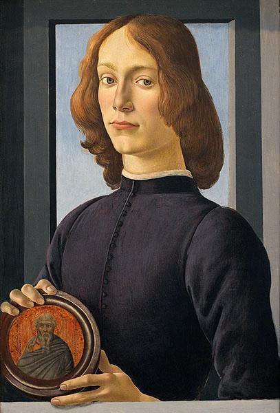pintura Retrato De Un Joven Sosteniendo Un Medallón - Botticelli