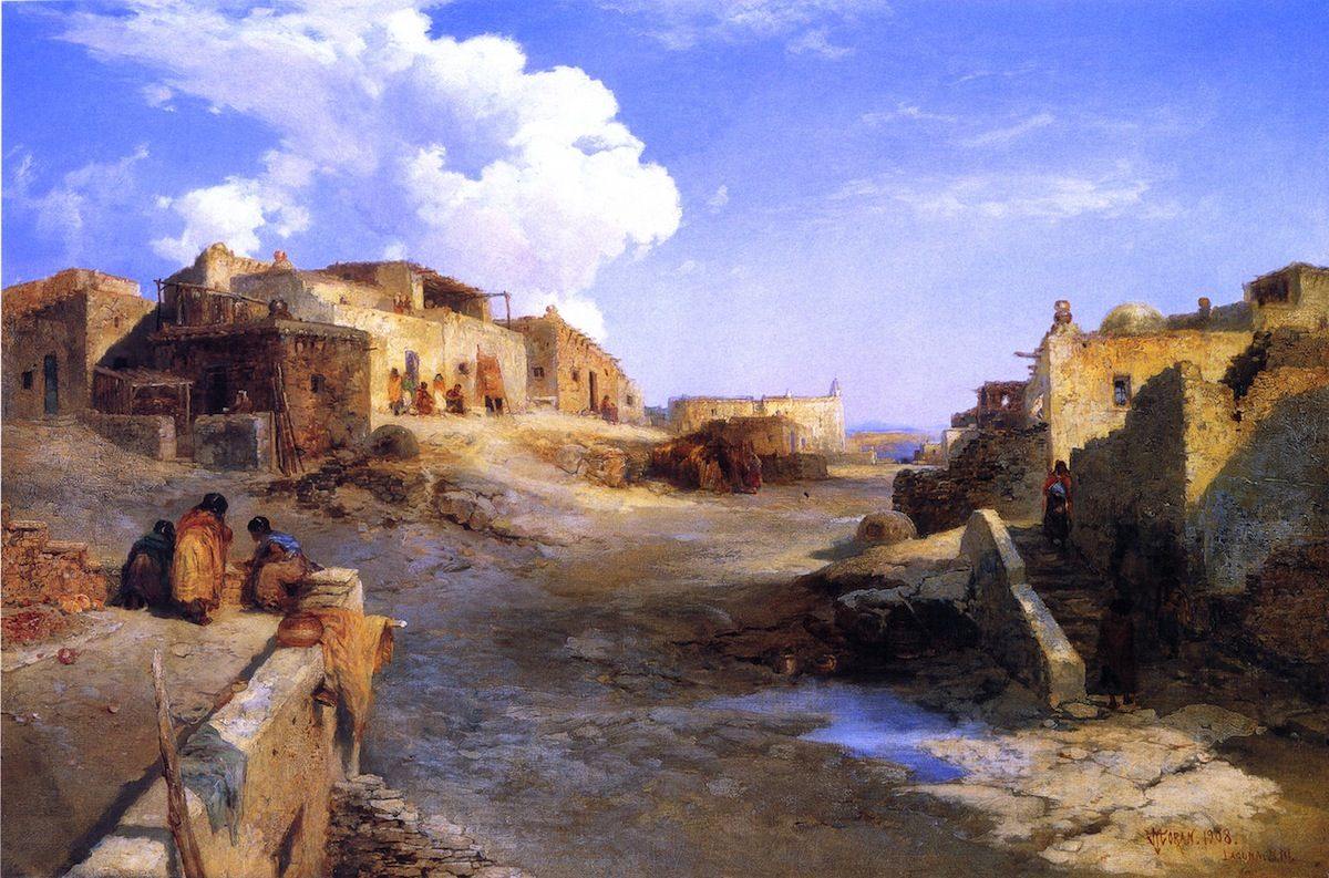 pintura Un Pueblo Indio, Laguna, Nuevo México - Thomas Moran