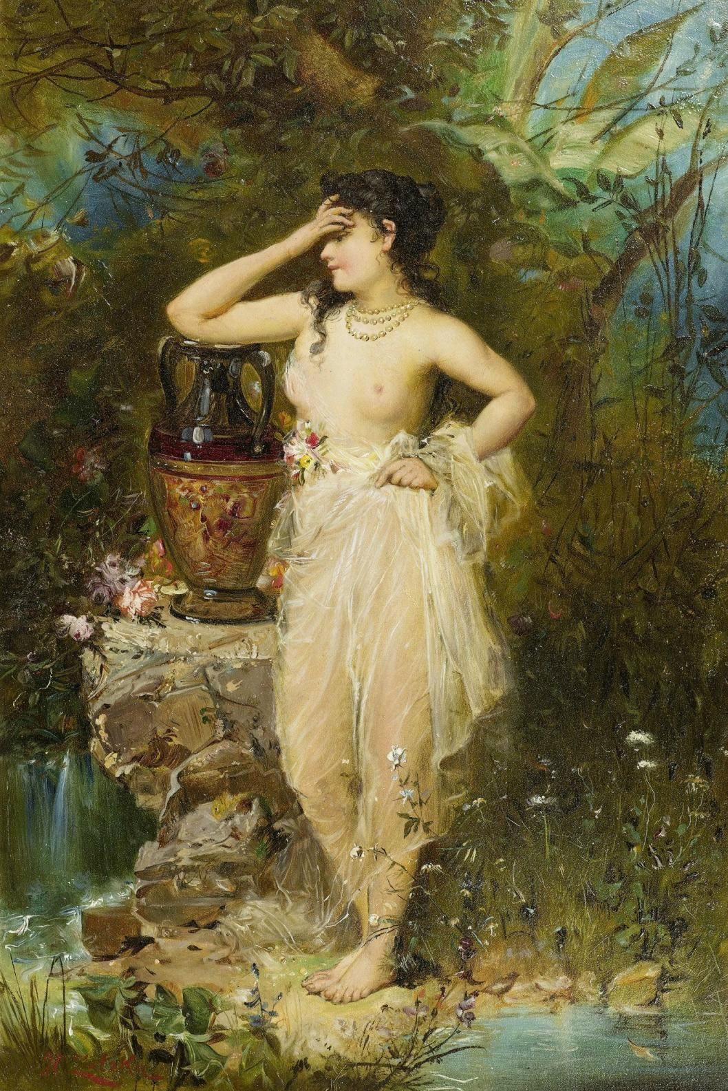 pintura Una Hermosa Mujer Bañándose - Hans Zatzka