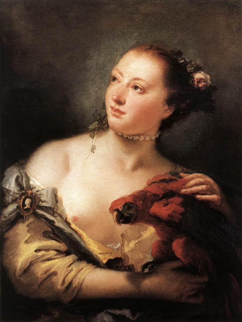 pintura Una Mujer Joven Con Un Guacamayo - Giovanni Battista Tiepolo