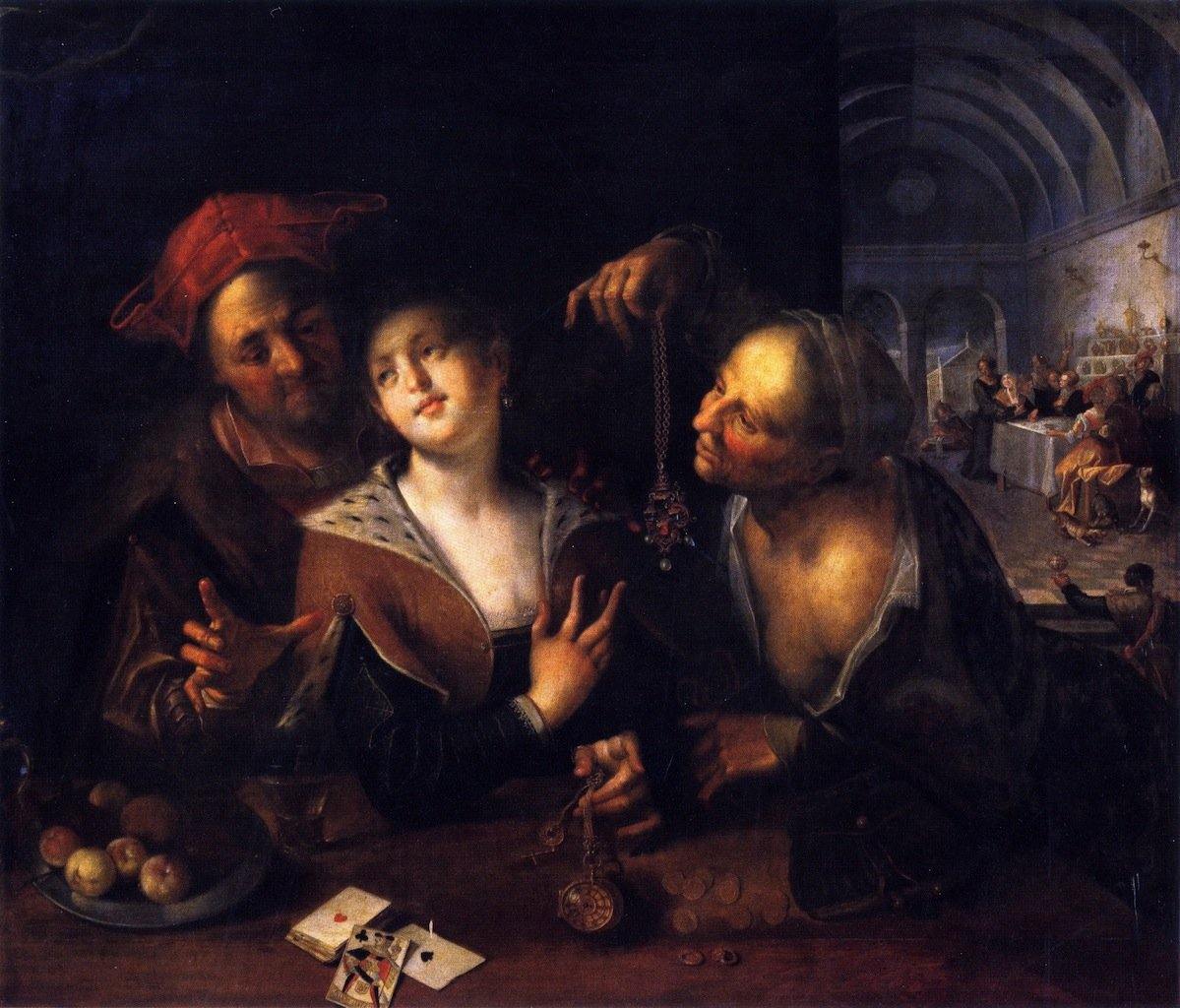 pintura Una Proxeneta Con Una Pareja - Hans von Aachen