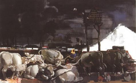 pintura Vacas tomando agua - Aba