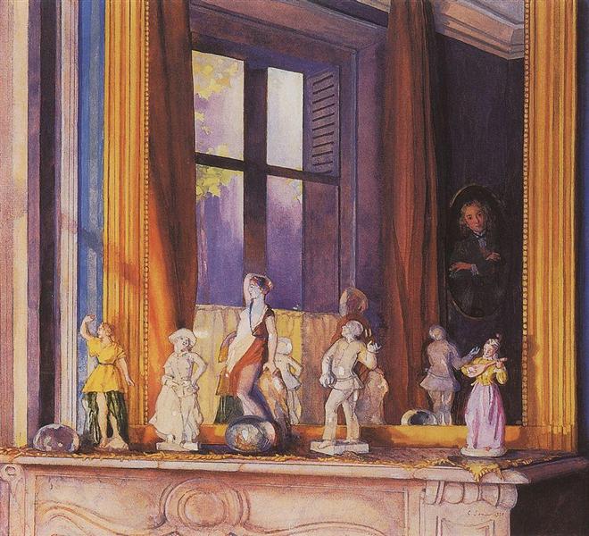 Porcelainfigurer på en stenhylla - 1930
